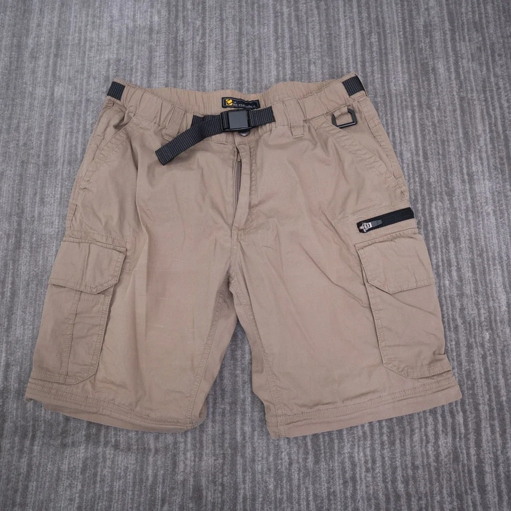 BC Clothing Co Men Tan Khaki Convertible Cargo Shorts Stretch Belted Size L x 30